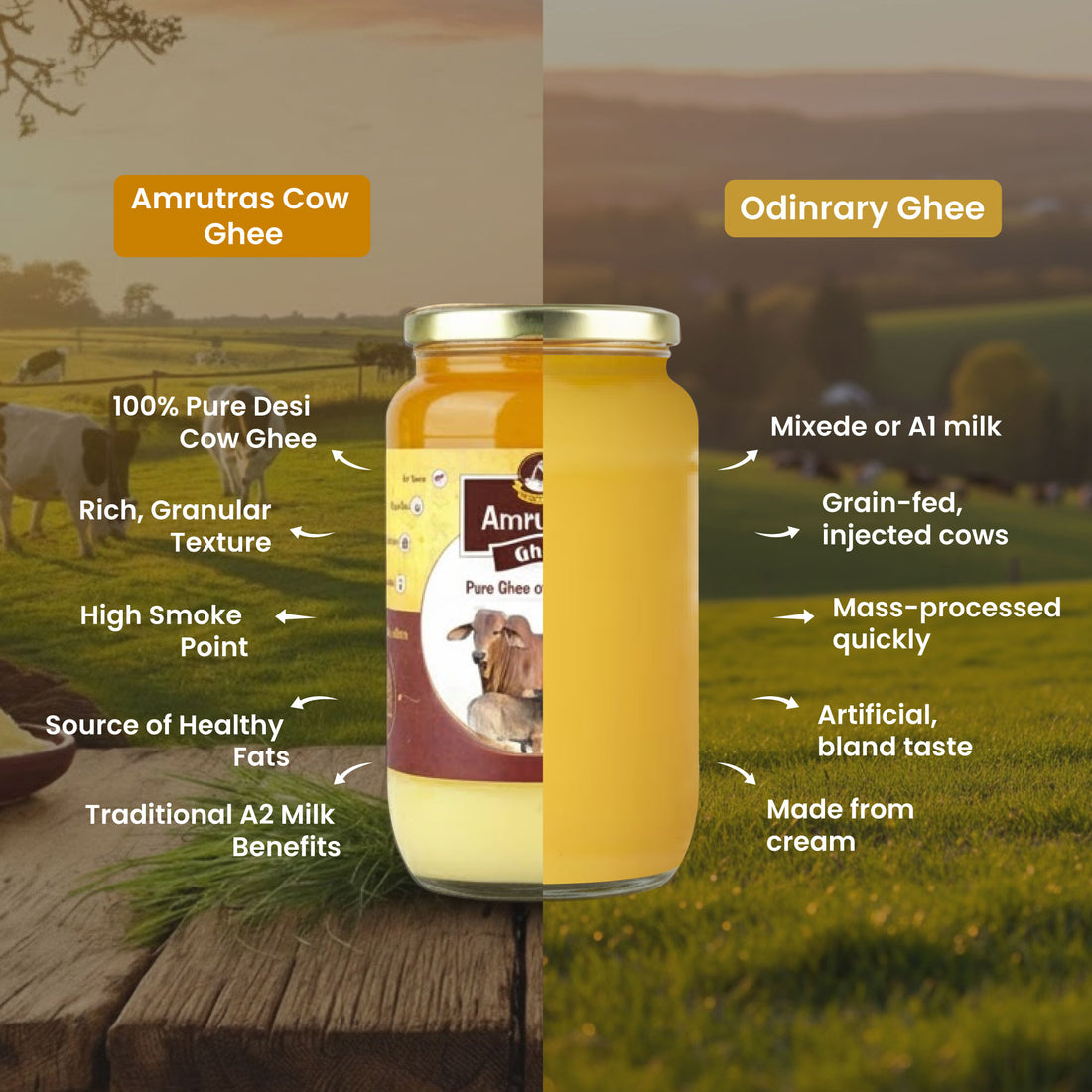 Amrutras Pure A2 Desi Cow Ghee - 1 ltr.